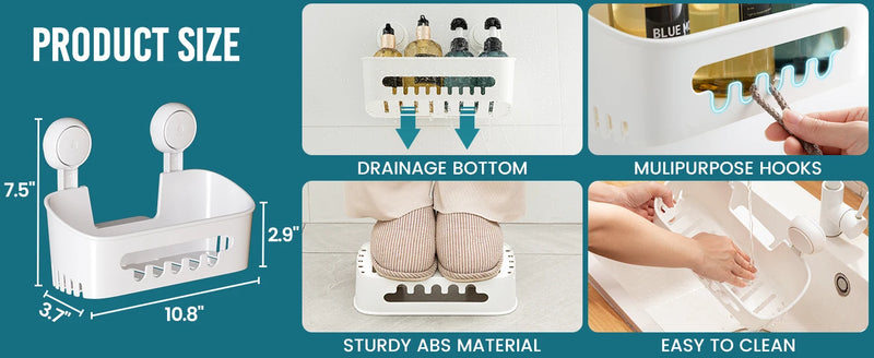 TAILI Shower Caddy Suction Cup Shower Shelf Suction Shower Basket Removable Powerful Shower Organizer Suction Bathroom Caddy