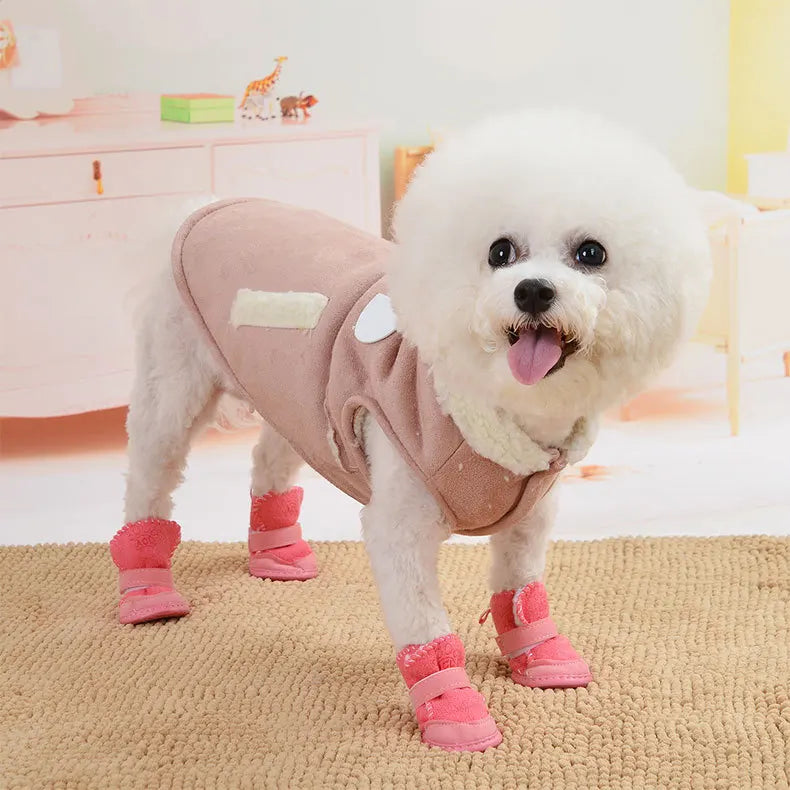 4Pcs/set Warm Pet Dog Shoes for Small Medium Dogs Cute Dog Boots Outdoor Non-Slip Puppy Sneakers Anti-Slip Dog Foot Protector