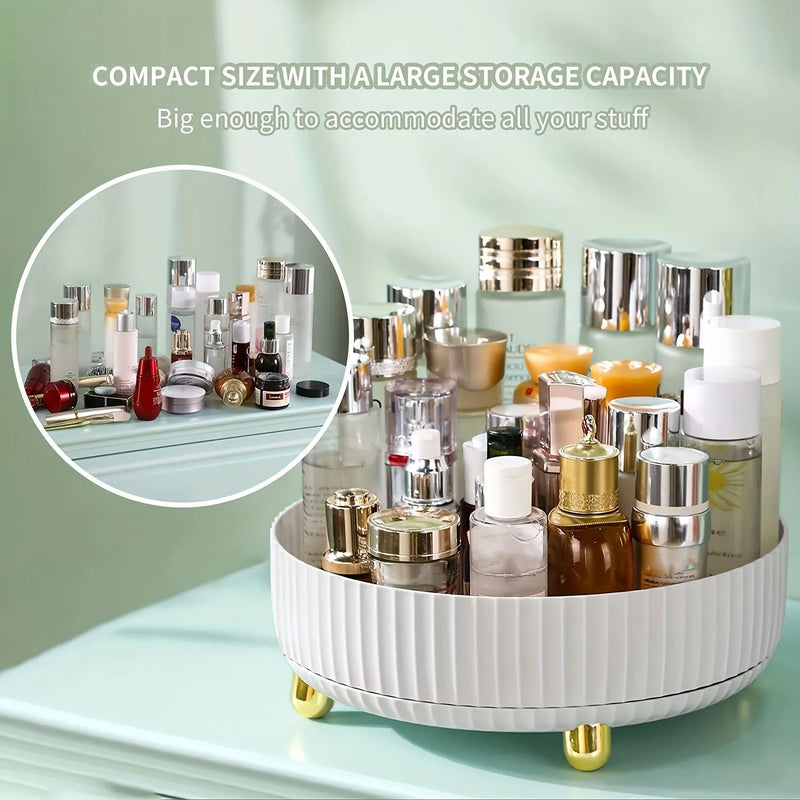 1pc 360 Degree Rotating Cosmetic Storage Box, Large Capacity Makeup Organizer, Plastic Round Skin Care Products Display Case