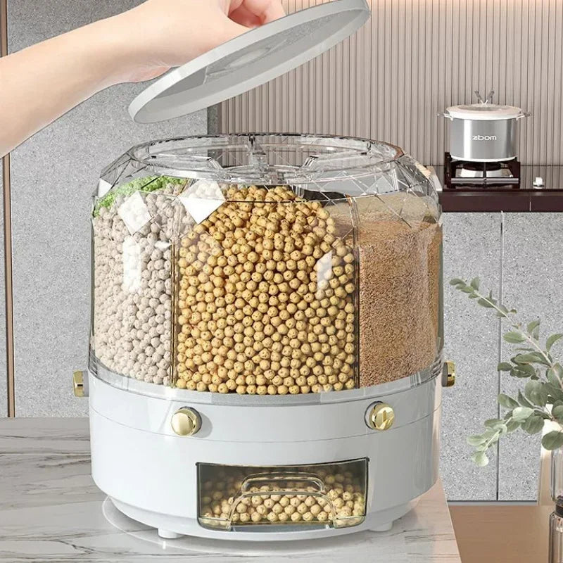 Dispenser Organizador de Cereais Giratório 360º para Cozinha Ideal para Grãos, Cereais, Farinhas, Açucar, Sal etc, à prova de umidade. Cozinha Chic e Elegante