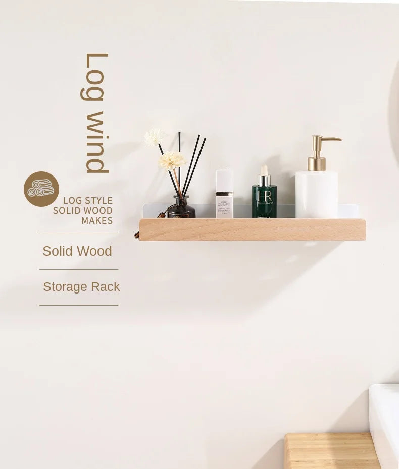 Bathroom Storage Shelves，Wooden bathroom Rack Wall-Mounted Punch-Free, Seasoning Board shower Storage Rack，bath shelf organizer