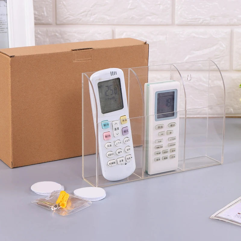 Acrylic TV Air Conditioner Remote Control Holder 1/4 Case Wall Mount Storage Box for Home