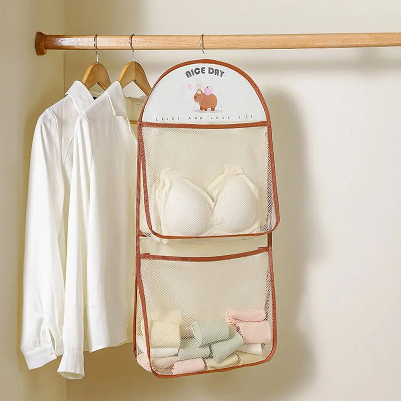 Large Capacity Hanging Storage Bag with Hook Reusable Underwear Storage Mesh Bag Wardrobe Sundries Organizer Oxford