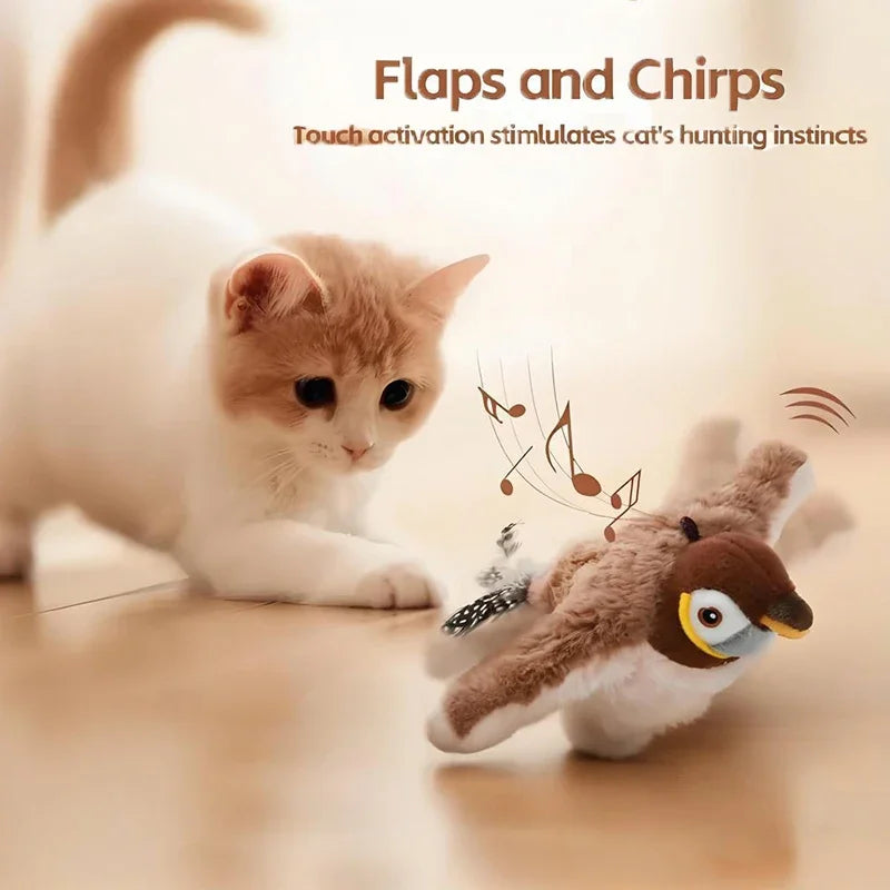 Hot Cat Interactive Toys Catnip Electric Pat Bird (with Catnip) Dog Cats Touch-Activated Squeaky Plush Toy Pet USB Rechargeable