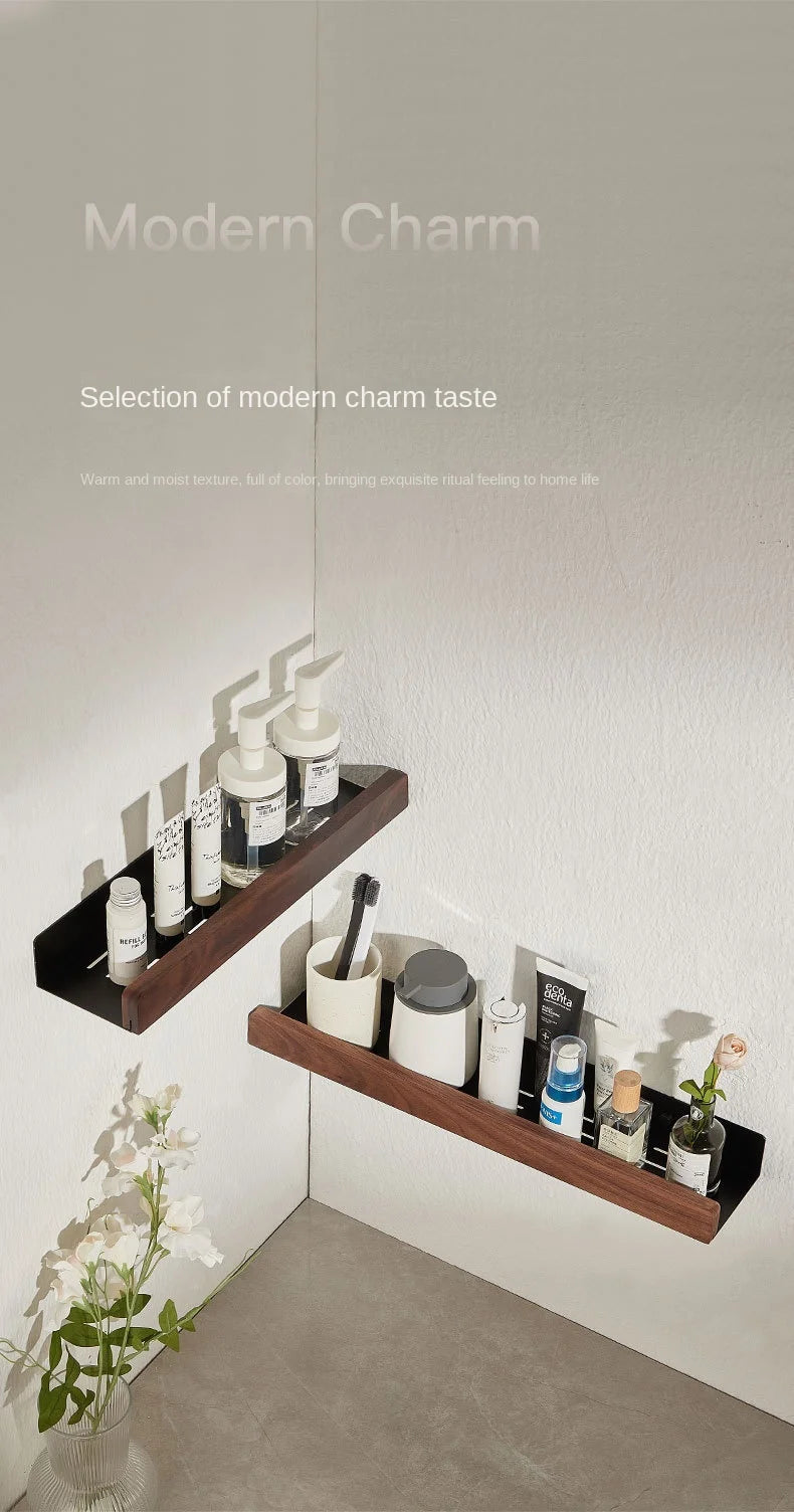 Bathroom Shelf，No punch storage rack，Solid Wood bathroom shelves ，Punch-Free Wooden Shelf Wall-Mounted Shower，Toilet Organizer