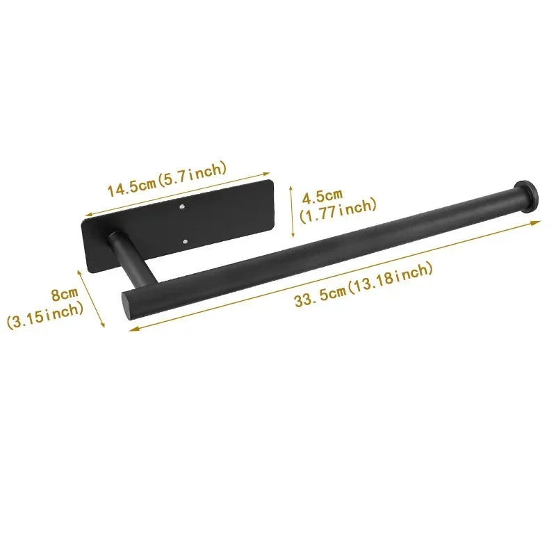 Paper Towel Holder Under Cabinet Wall Mount Stainless Steel Black Kitchen Paper Towel Rack Bathroom Self Adhesive No Drilling