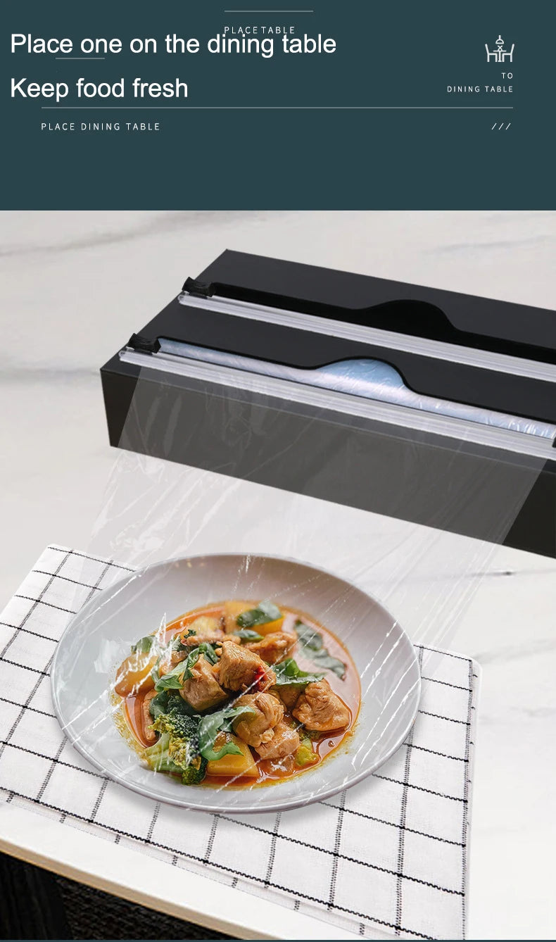 Hot 3 IN 1 Plastic Wrap Dispenser with Cutter Food Wrap Cling Film Storage Organizer Acrylic Foil Organizer for Kitchen Drawer