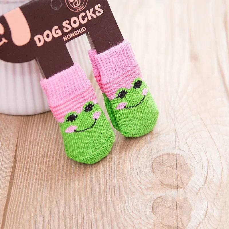 4pcs Cute Cat Socks, Anti-Slip Paw Protector, Comfortable Cotton Knit Indoor Shoes for Small Cats, Autumn Winter Pet Footwear
