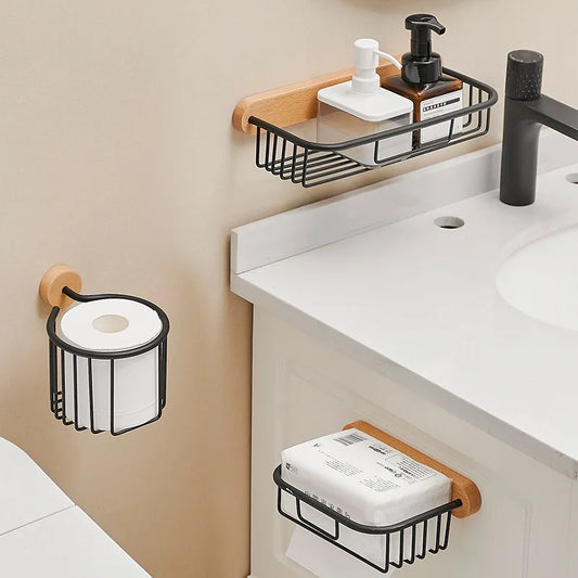 HeMu Solid Wood Tissue Holder Without Punching, Toilet Paper Box, Toilet Phone Storage Rack, Walnut Roll Paper Holder Simple
