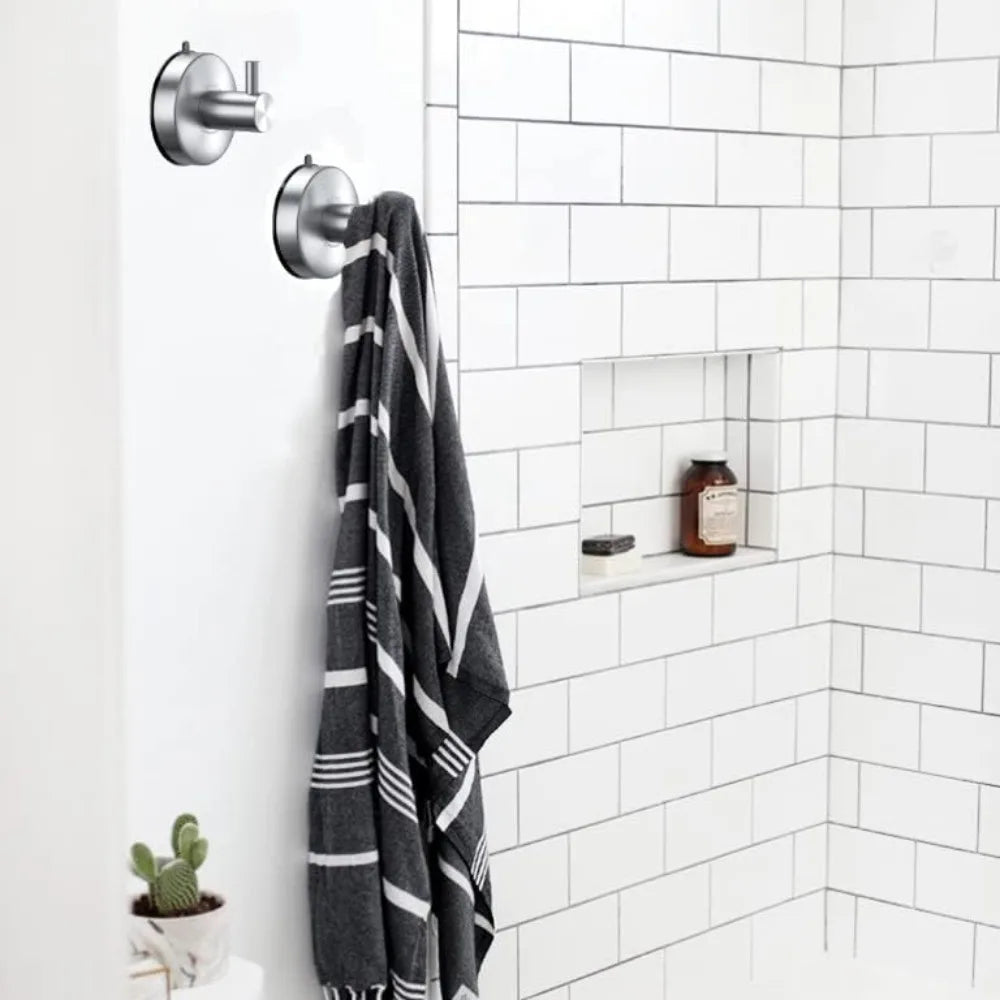 Suction Cup Hooks for Shower Brushed Nickel Towel Hooks Hanger Bathrooms SUS 304 Stainless Steel Hooks Home Storage Holder Hook