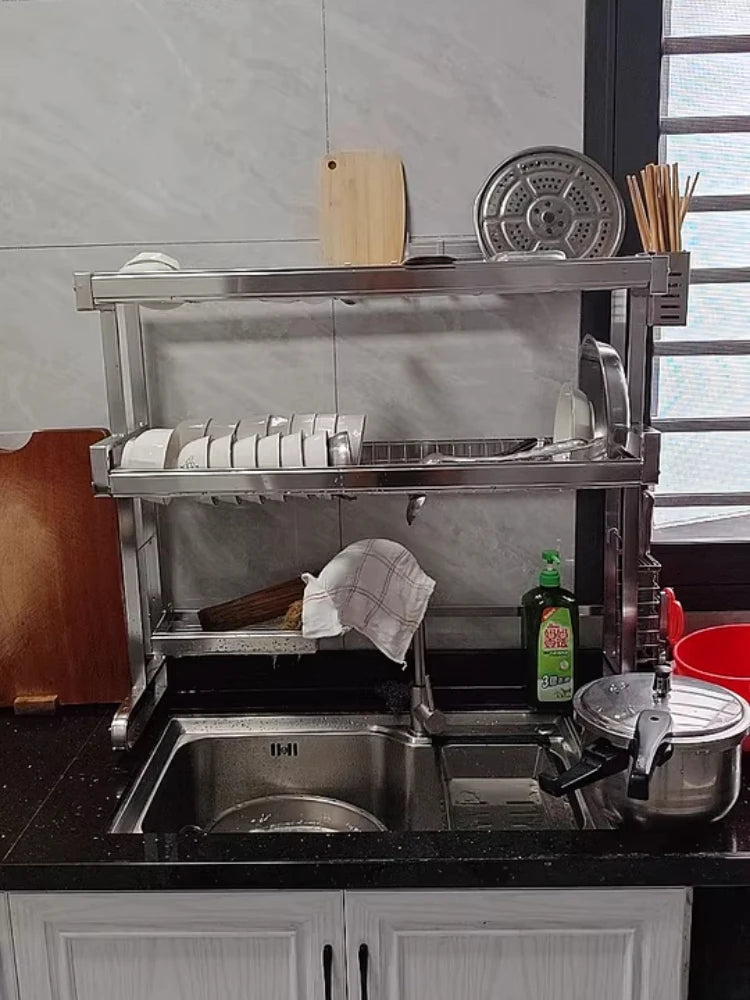 304 Stainless Steel Kitchen Shelf Above The Sink Dish Drainer Multifunctional Dish Drying Rack Drainage Ventile Cutlery Organize