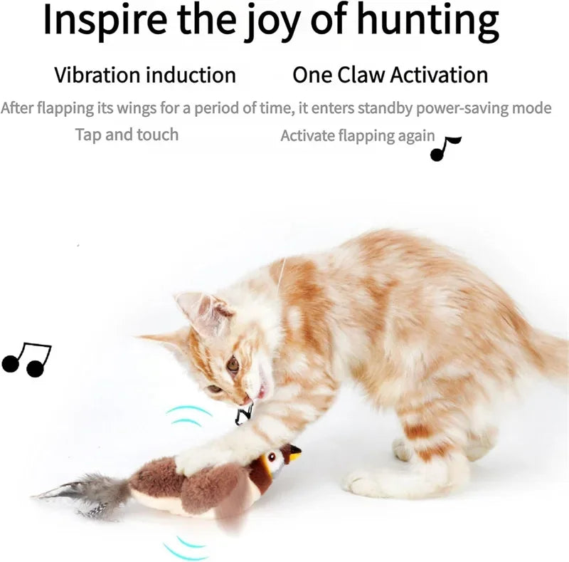 Hot Cat Interactive Toys Catnip Electric Pat Bird (with Catnip) Dog Cats Touch-Activated Squeaky Plush Toy Pet USB Rechargeable
