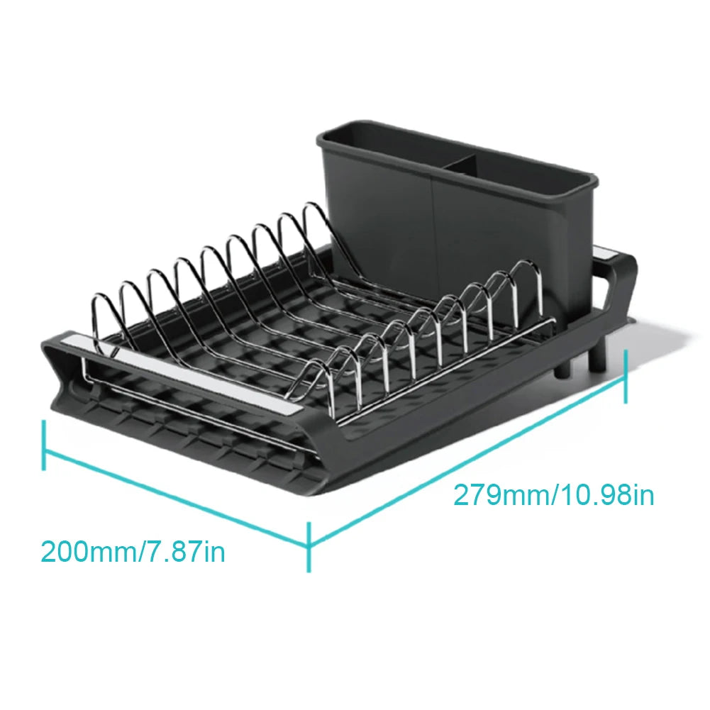 Dish Drying Rack Extendable Dish Rack for Kitchen Countertop with Draining Tray Rustfree Rack for 8 Plates with 2 Utensil Holder