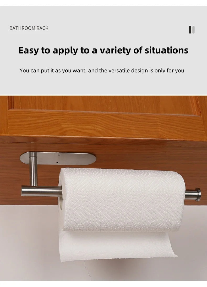 Paper Towel Holder Under Cabinet Wall Mount Stainless Steel Black Kitchen Paper Towel Rack Bathroom Self Adhesive No Drilling