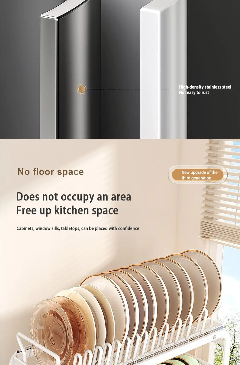 Kitchen Pull-out Dish Bowl Drainer Storage Rack Countertop Sink Cabinet Tableware Built-in Organizer Holder Cupboard Plates Rack