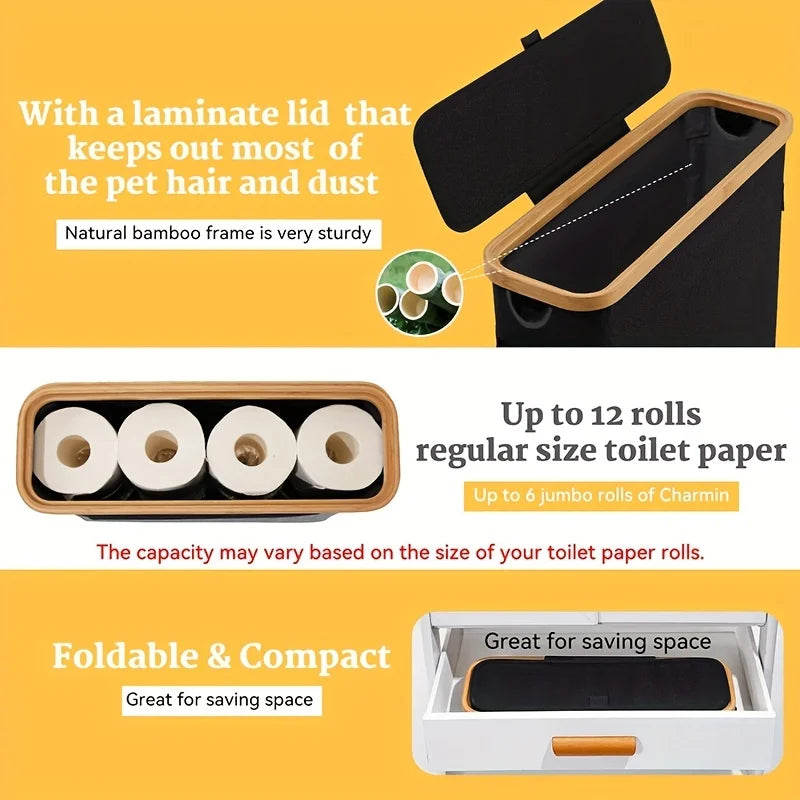 Foldable Toilet Paper Storage Basket with Lid Handle Waterproof Toilet Paper Holder Stand Bathroom Organizer Cabinet Container