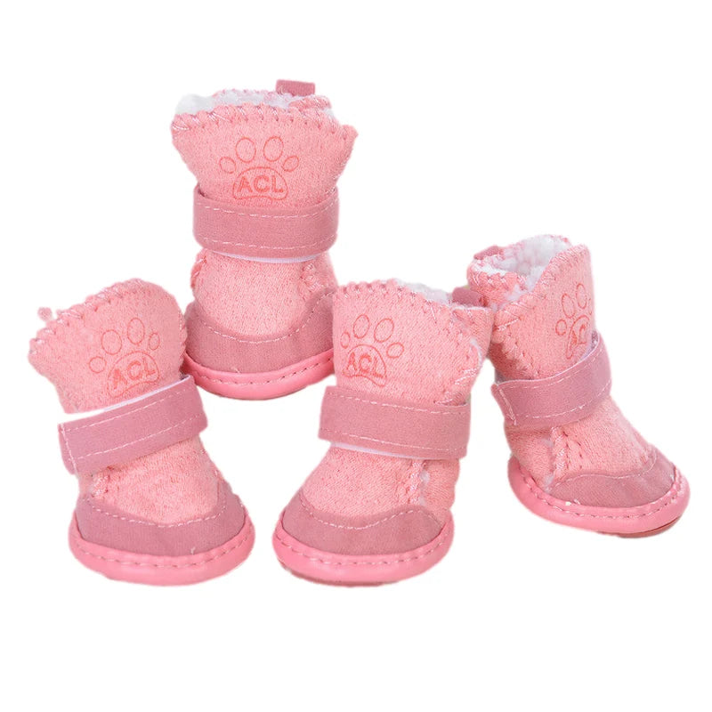 4Pcs/set Warm Pet Dog Shoes for Small Medium Dogs Cute Dog Boots Outdoor Non-Slip Puppy Sneakers Anti-Slip Dog Foot Protector