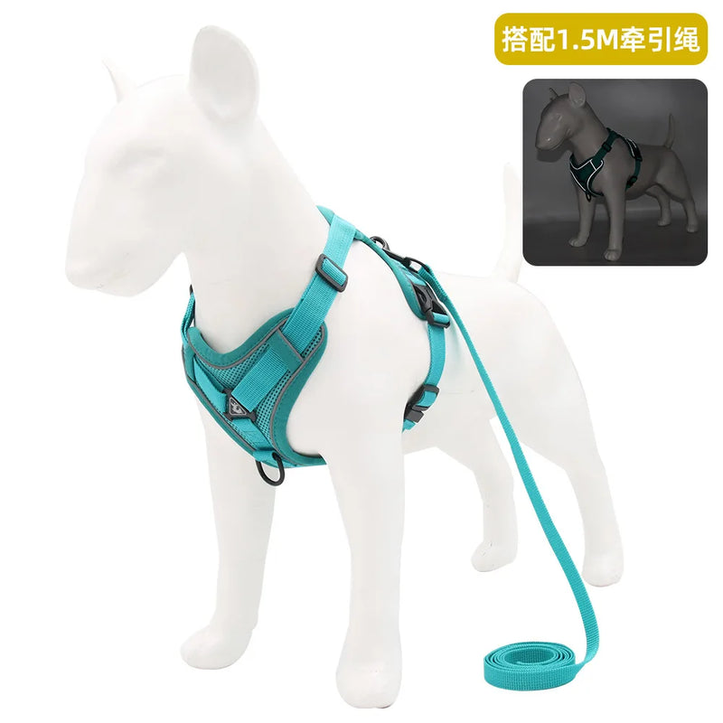Guia Coleira com Peitoral para Cães Gatos, Respirável à Prova de Fugas, Ideal para Caminhadas ao Ar Livre, Fácil Controle, Reflexiva Noturna