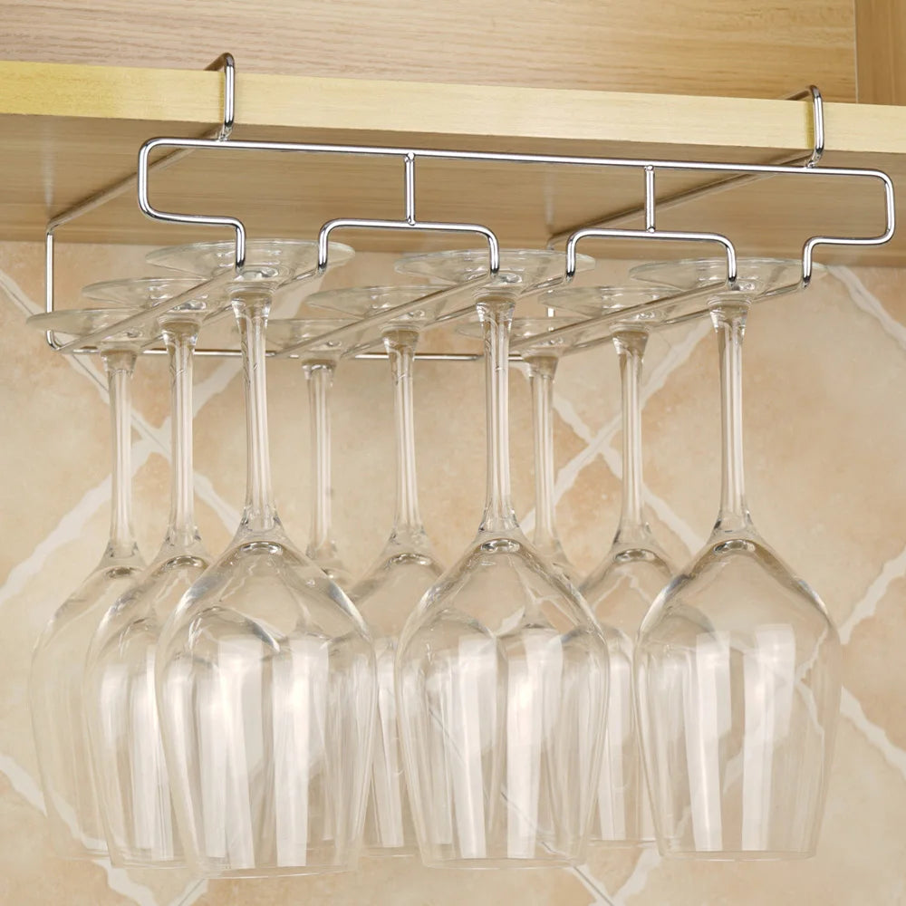 Kitchen Decorative Cabinet Goblet Bar Storage Shelf Hanging Rack Stemware Holder Wine Glass Rack Cup Hanger
