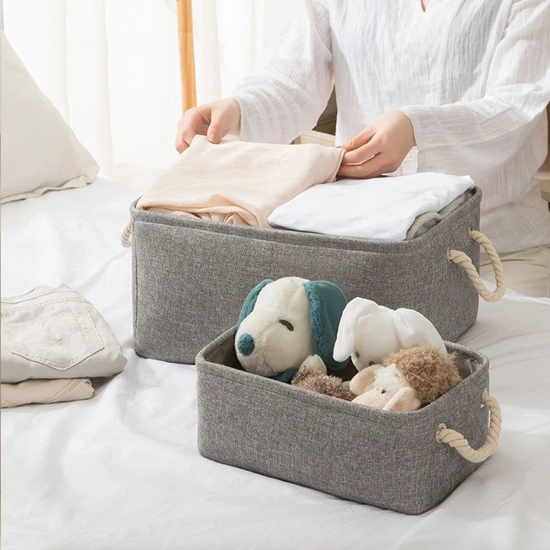 Cotton Linen Folding Strap handle kids toys organizer Clothes and sundries storage box Cabinet storage bag Laundry Basket