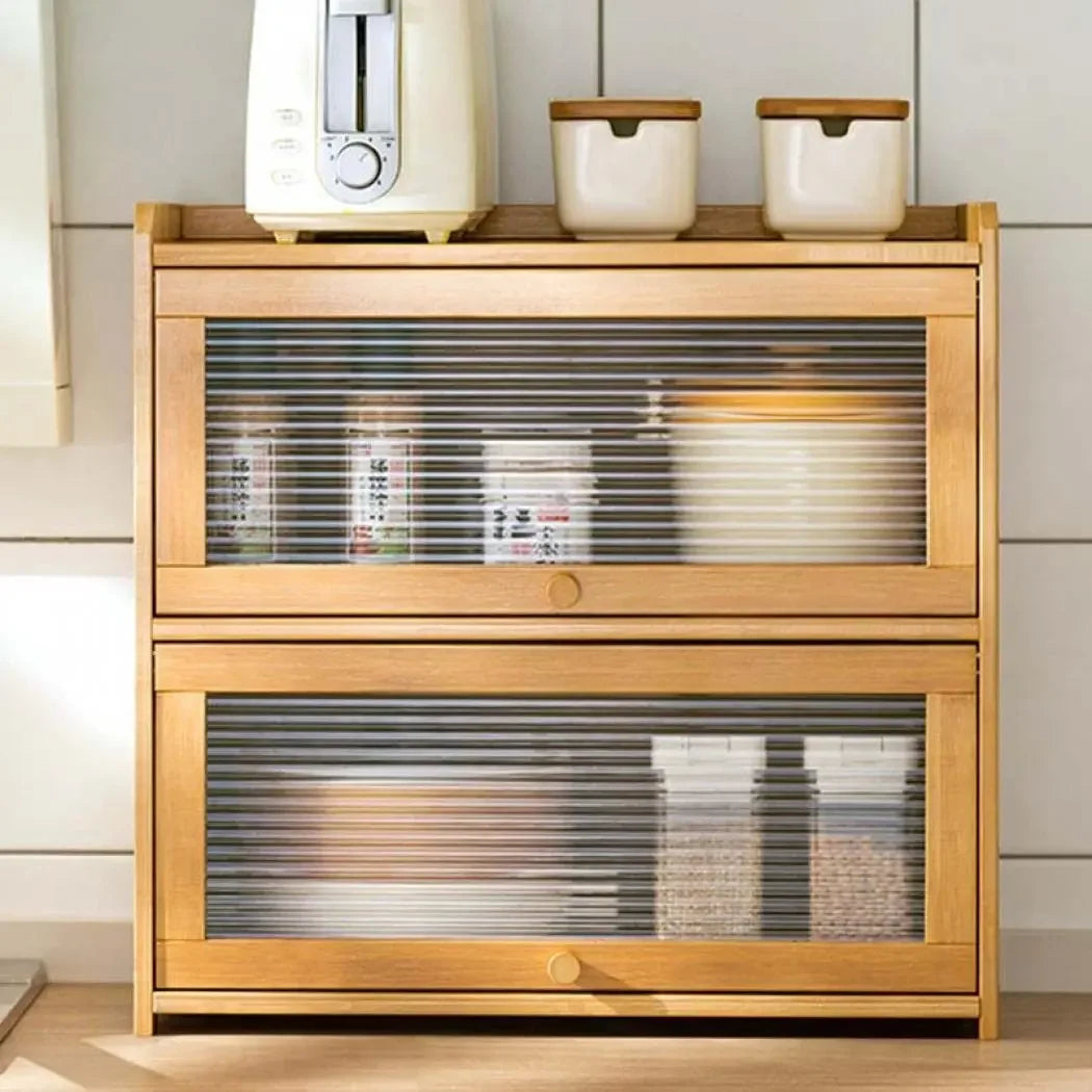Multipurpose Wood Bathroom Countertop Cabinet Kitchen with 2 Window Doors Storage for Spice Jars Vanity Beauty