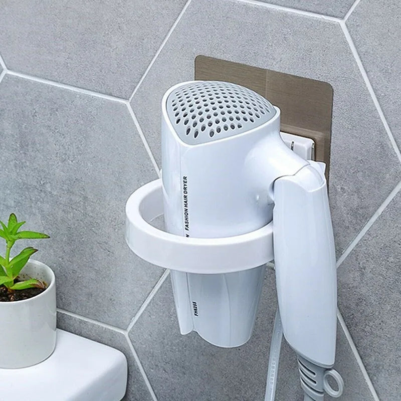 Hair Dryer Holder Blower Organizer Adhesive Wall Mounted Nail Free No Drilling Stainless Steel Spiral Stand Storage For Bathroom