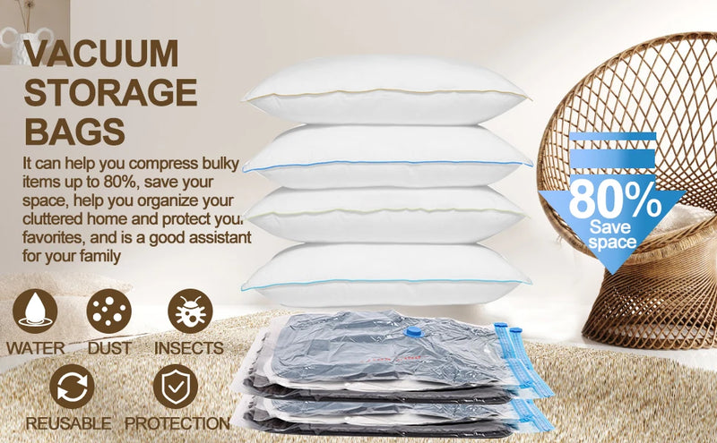 8/5/3PCS Vacuum Storage Bags Compression Pack Vacuum Bag for Down Storing Clothes Bedding Blanket Space Save Travel BagOrganizer