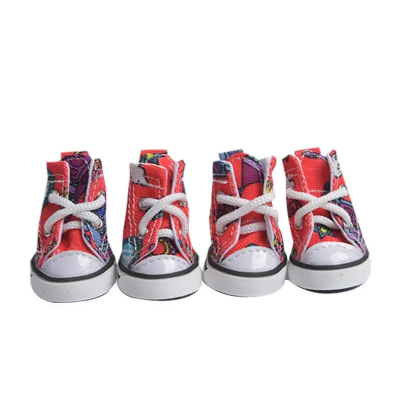 4Pcs Wear-resistant Dog Canvas Shoes Non-slip Breathable Pet Denim Boots Casual Fashion Puppy Sport Sneaker For Small Dogs Cats