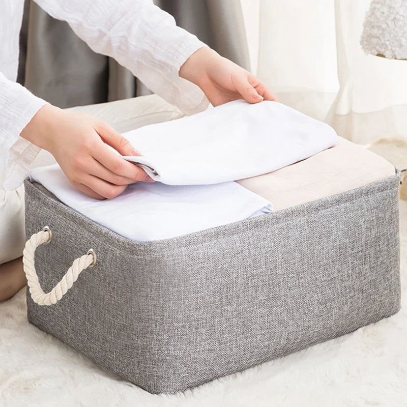Cotton Linen Folding Strap handle kids toys organizer Clothes and sundries storage box Cabinet storage bag Laundry Basket