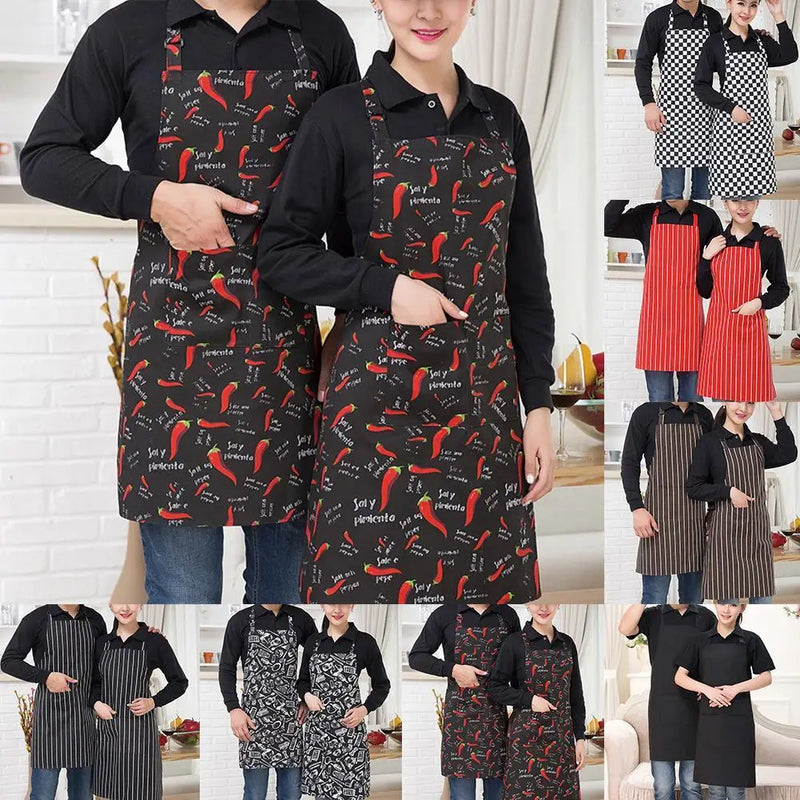 Kitchen Cooking Apron Chef Halterneck Apron With 2 Pockets Catering Sleeveless Aprons Men Woman BBQ Waiter Printing Apron