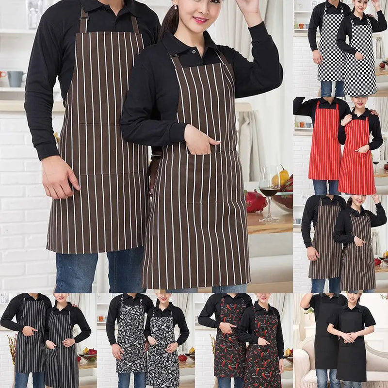 Kitchen Cooking Apron Chef Halterneck Apron With 2 Pockets Catering Sleeveless Aprons Men Woman BBQ Waiter Printing Apron