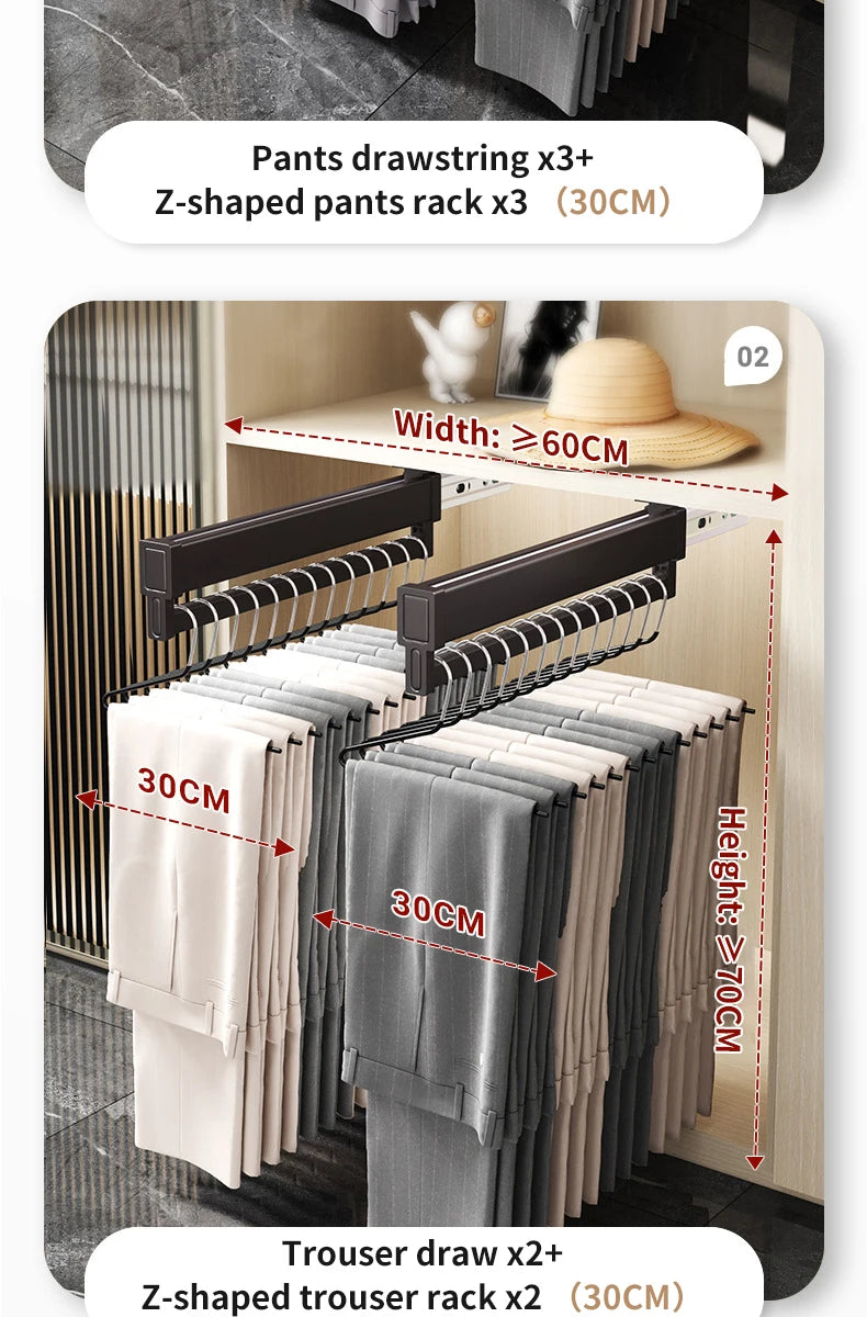 Expandable Sliding Pants Rack Collapsible Drying Holder Aluminum alloy Wardrobe Clothes Rack Wall-mounted Retractable organizer