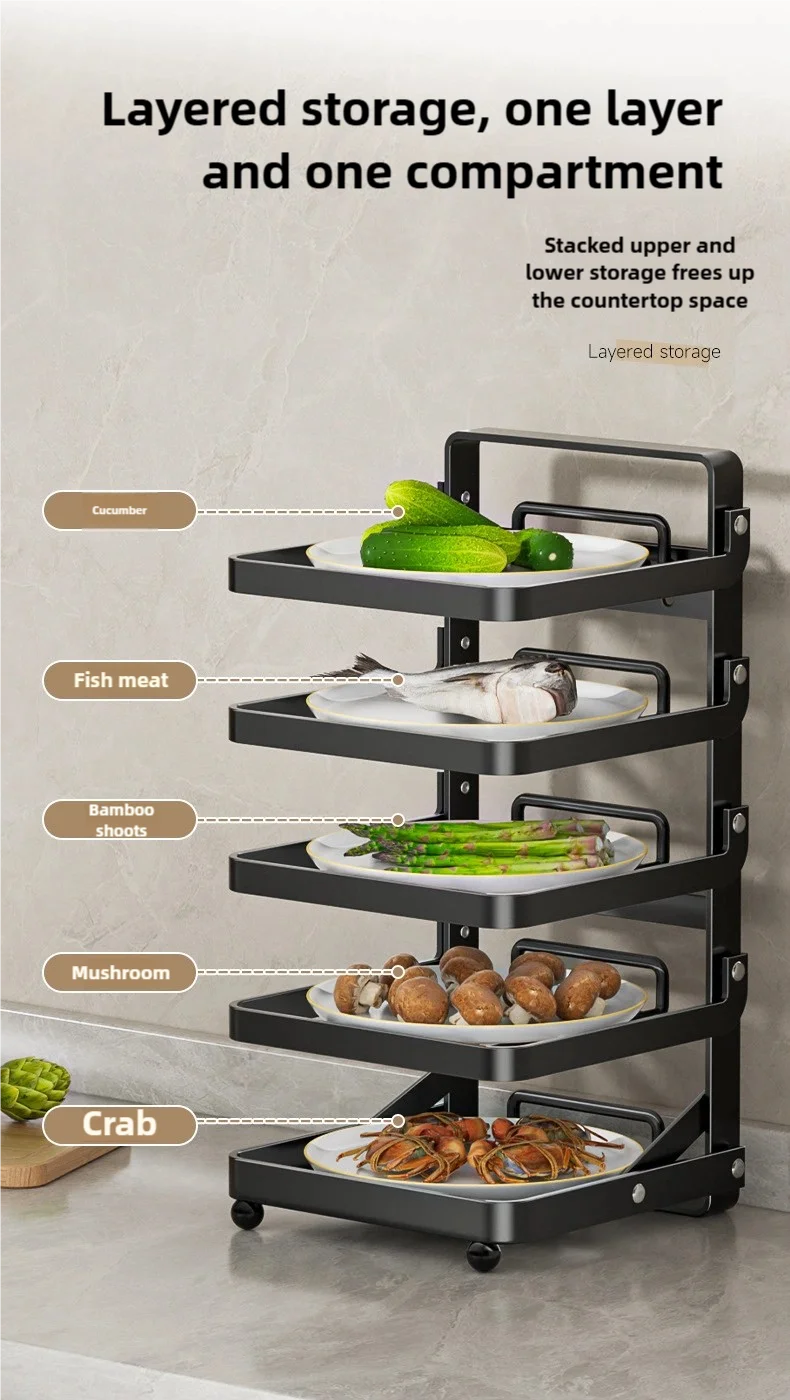 Kitchen Folding Side Dish Rack Cooking Plate Tray Organizer Counter Expandable Microwave Shelf Foldable Food Storage Shelves