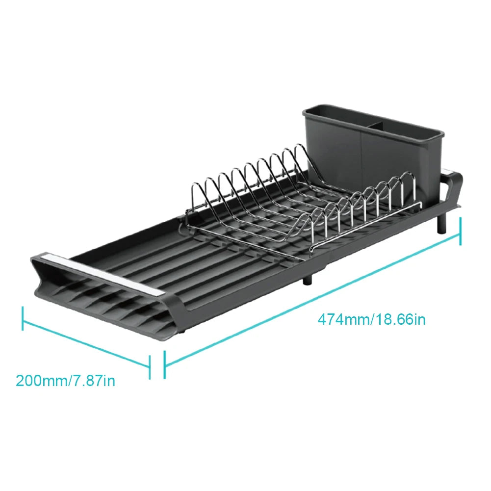 Dish Drying Rack Extendable Dish Rack for Kitchen Countertop with Draining Tray Rustfree Rack for 8 Plates with 2 Utensil Holder
