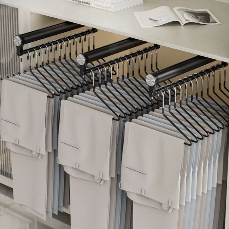 Armoire Dress Rack Trousers Hanger Wardrobe Slide Rail Clothing Holder Cupboard Clothes Storage Racks Push Pull Pants Shelves