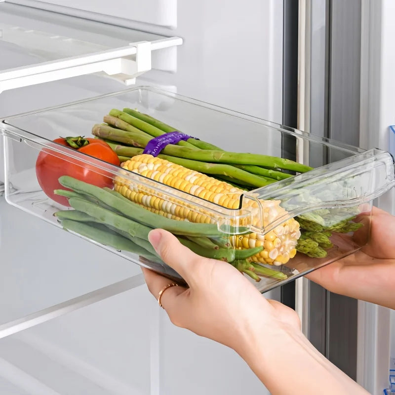 1/2pcs Large Capacity Kitchen Storage Organizer Transparent Refrigerator Egg Container Adjustable Under-Shelf Drawer Storage Box