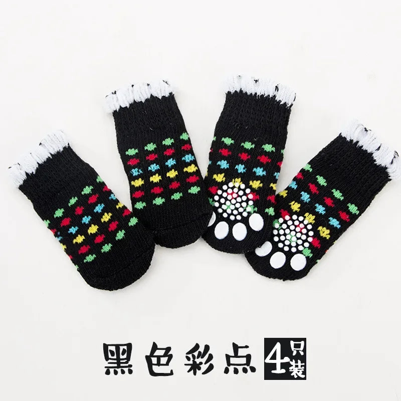4pcs Cute Cat Socks, Anti-Slip Paw Protector, Comfortable Cotton Knit Indoor Shoes for Small Cats, Autumn Winter Pet Footwear