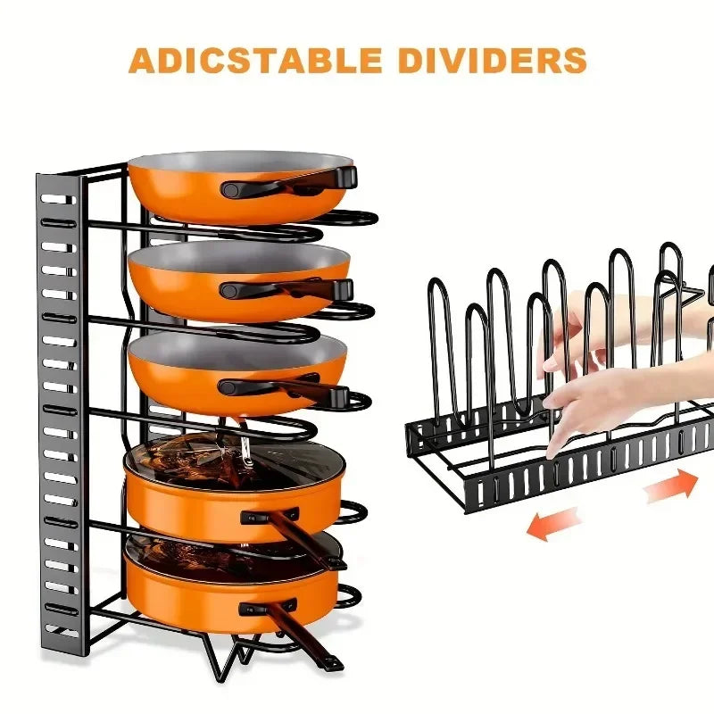 8-Tier Heavy Duty Pot Rack Organizer Kitchen Storage Holders Durable Space-saving Cabinet Holder for Pots Pans and Lids