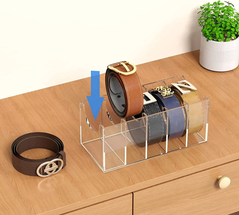 5/8 Grid Clear Acrylic Belt Organizer for Closet,Assemble Belt Storage Box Display Case for Tie Bow Tie Women Men Belt Holder