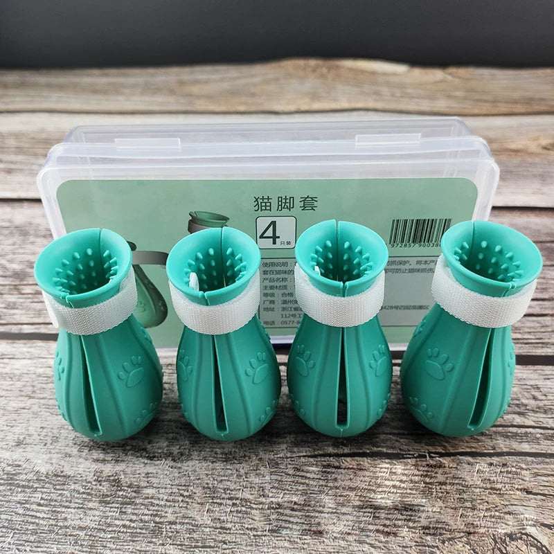 Cat Anti-Scratch Shoes Djustable Pet Bath Wash Boots Cat Claw Protector Paw Pattern Pet Grooming Supplies for Bathing Treating