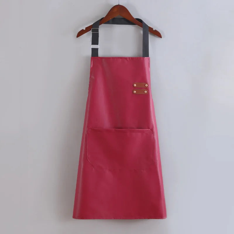 PU Leather Waterproof and Oil Resistant Apron Kitchen Workwear Home Cooking Cleaning Unisex Sleeveless Apron Adjustable
