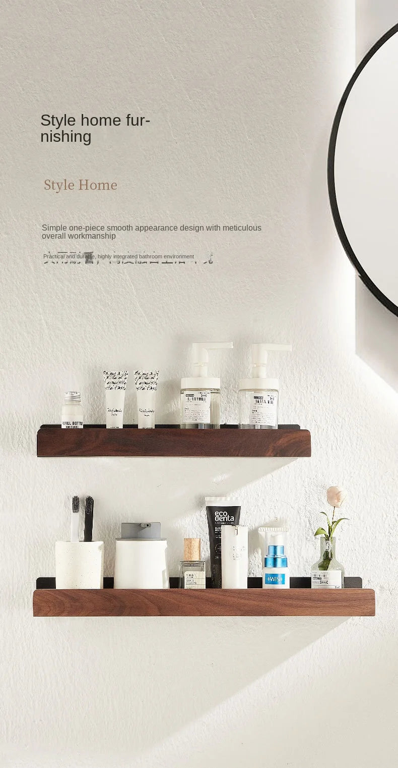 Bathroom Shelf，No punch storage rack，Solid Wood bathroom shelves ，Punch-Free Wooden Shelf Wall-Mounted Shower，Toilet Organizer