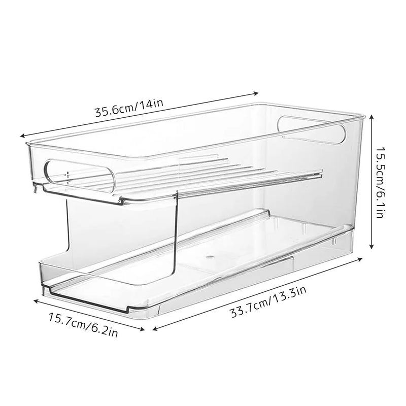 Sistema Organizador de Latinhas para Geladeira ou Freezer, Suporte em 2 camadas, sistema automático por gravidade, organizador de cerveja e refrigerante, grande capacidade, transparente