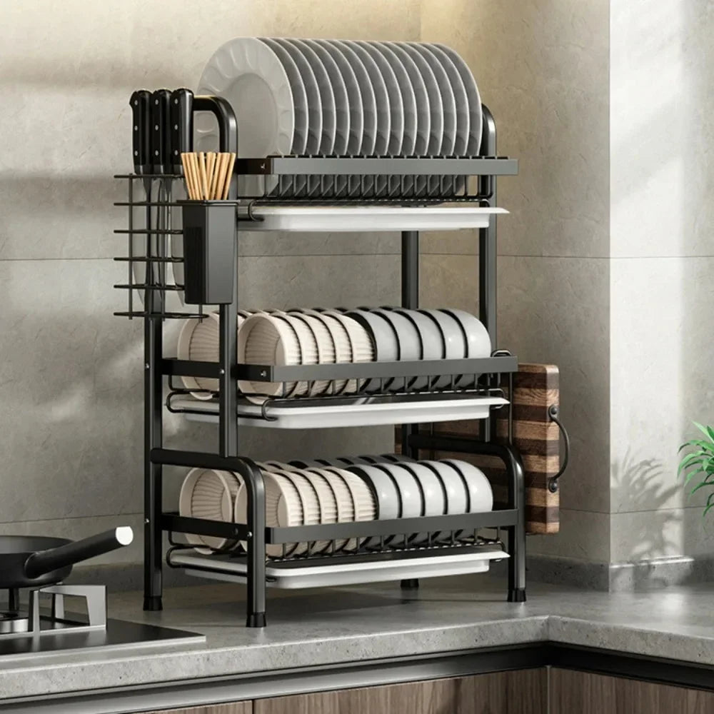 Escorredor de Louças de Cozinha, Vários Andares, Aço Inoxidável, Organizador, Estilo Retro