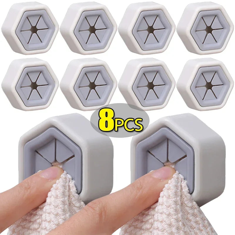 8/1pcs Self-adhesive Towel Plug Holder Punch Free Wall Mounted Tea Towels Bathroom Storage Hooks Rack Kitchen Rags Cloth Clips