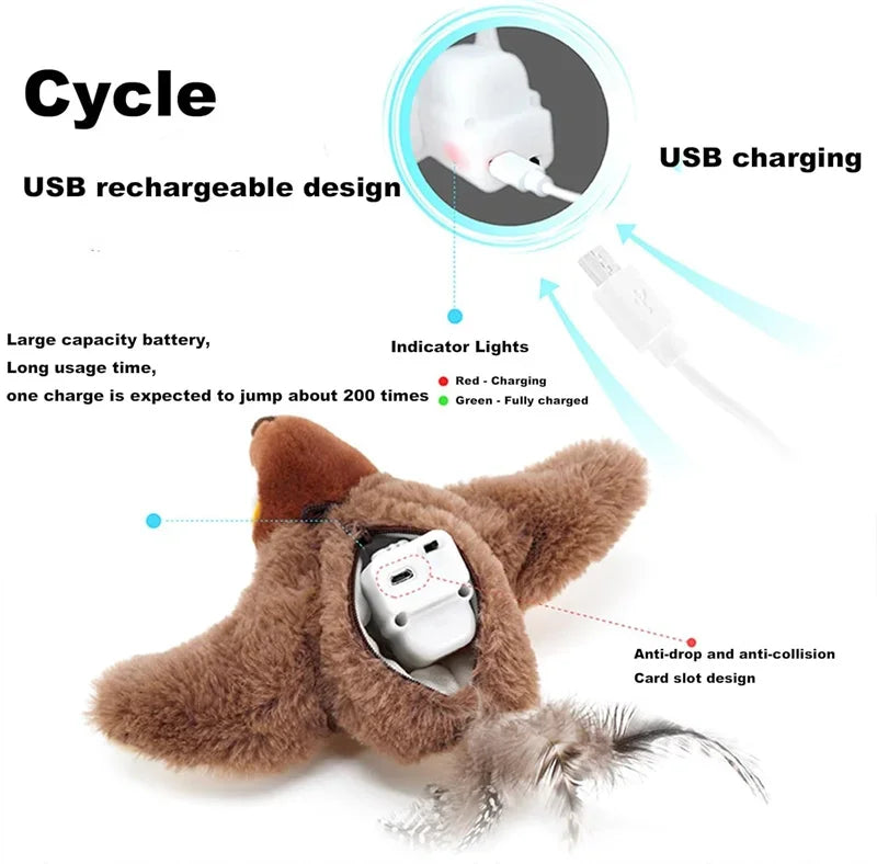 Hot Cat Interactive Toys Catnip Electric Pat Bird (with Catnip) Dog Cats Touch-Activated Squeaky Plush Toy Pet USB Rechargeable