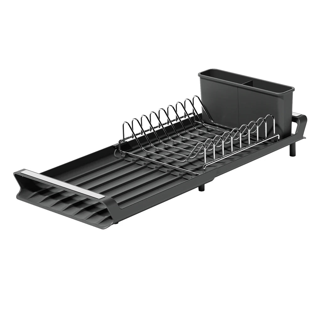 Dish Drying Rack Extendable Dish Rack for Kitchen Countertop with Draining Tray Rustfree Rack for 8 Plates with 2 Utensil Holder