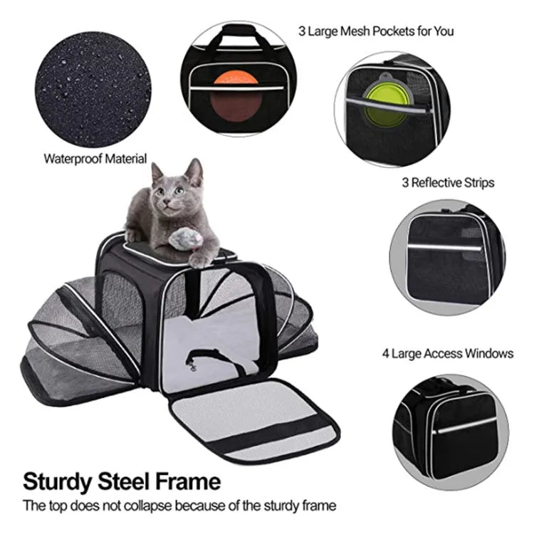 Airline Approved Pet Carrier with 4 Expandable Area Foldable Soft-Sided Dog Carrier Cat Cage Pet Travel Bag