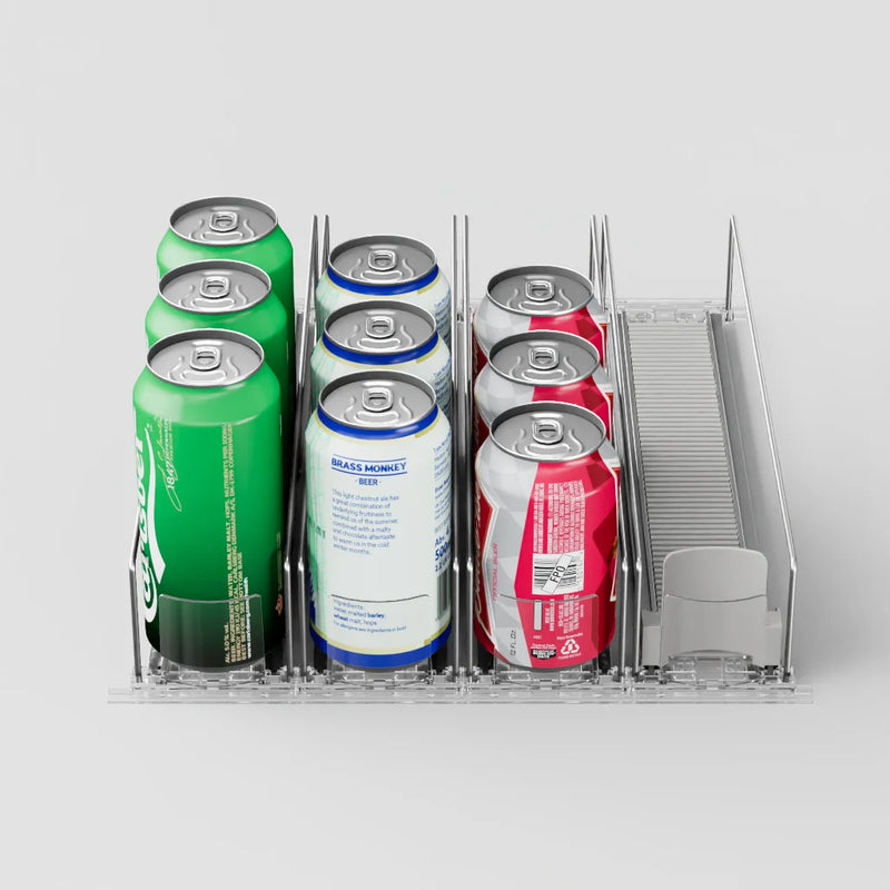 ChineBeer - Organizador de Latinhas LongNeck para Geladeira Empurrador de Latas com Mola, deslizador de latas para facilitar a retirada da geladeira, suporte para garrafas, prateleira dispenser de bebidas para geladeira