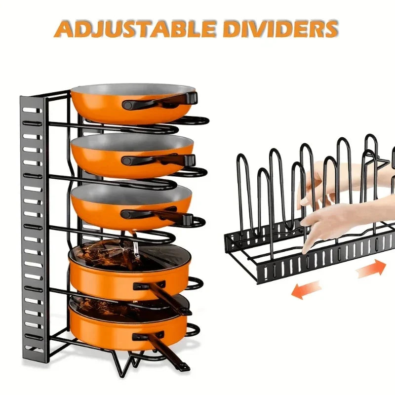 8-Tier Heavy Duty Pot Rack Organizer Kitchen Storage Holders Durable Space-saving Cabinet Holder for Pots Pans and Lids